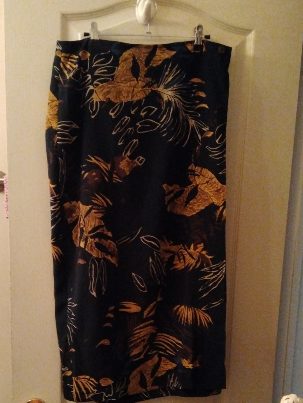 Black Midi Skirt with Metallic Gold Botanical Print